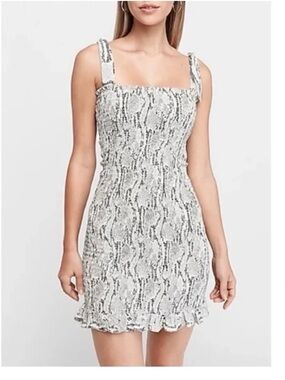 Express Dress Womens Large Snakeskin Smocked Bodycon Mini
